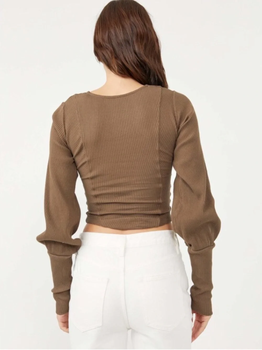 Free People Petra Scoop-Neck Crop Top in Tortoise Shell Brown - Picture 3 of 10